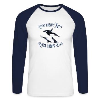 Sauvez nos mers en jouant au T-shirt ORCAS - T-shirt baseball manches longues Homme - blanc/marine - Devant - Nik (191cm)