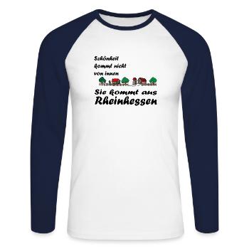 Schönheit kommt aus Rheinhessen - Unisex Baseballshirt langarm - Weiß/Navy - Vorne - Nik (191cm)