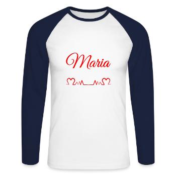 maria, prénom, fille, nom de naissance - T-shirt baseball manches longues Homme - blanc/marine - Devant - Nik (191cm)
