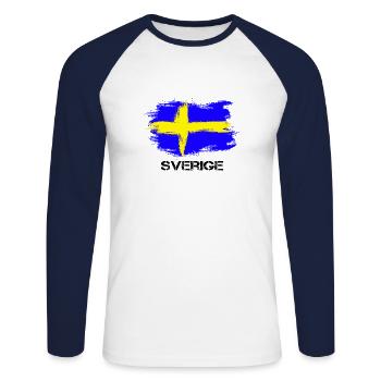 Suède Suède Sverige flag - T-shirt baseball manches longues Homme - blanc/marine - Devant - Nik (191cm)