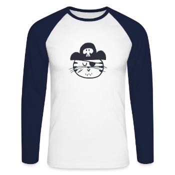 Appelez-moi Cat'tain | Chat | Pirate | animal de compagnie - T-shirt baseball manches longues Homme - blanc/marine - Devant - Nik (191cm)