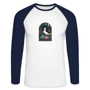Einhorn Unicorn Welt für Kinder Glitzer - Unisex Baseballshirt langarm - Weiß/Navy - Vorne - Nik (191cm)