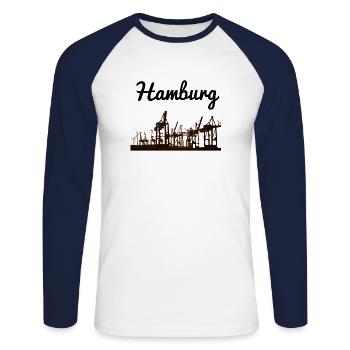 Hamburg Hafen - Unisex Baseballshirt langarm - Weiß/Navy - Vorne - Nik (191cm)