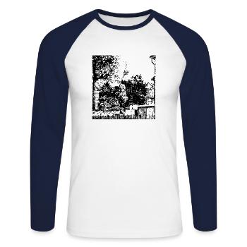 The window to the courtyard - home memories - Unisex Long Sleeve Baseball T-Shirt - white/navy - Front - Nik (191cm)