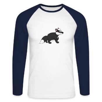 Putois - T-shirt baseball manches longues Homme - blanc/marine - Devant - Nik (191cm)