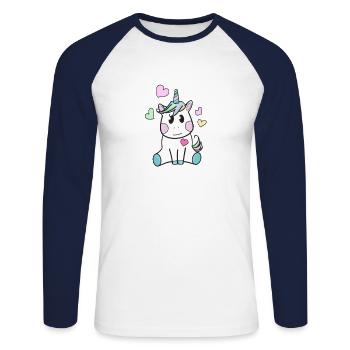 licorne - T-shirt baseball manches longues Homme - blanc/marine - Devant - Nik (191cm)
