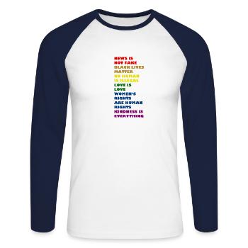 Gay Pride, la gentillesse est tout - T-shirt baseball manches longues Homme - blanc/marine - Devant - Nik (191cm)