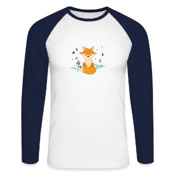 Conception de renard mignon - T-shirt baseball manches longues Homme - blanc/marine - Devant - Nik (191cm)