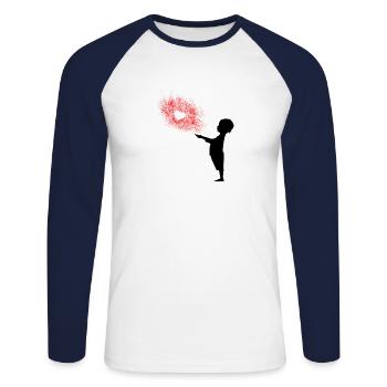 Répandre l'amour - T-shirt baseball manches longues Homme - blanc/marine - Devant - Nik (191cm)