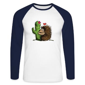 Journée internationale de câlins Hedgehog Cactus - T-shirt baseball manches longues Homme - blanc/marine - Devant - Nik (191cm)