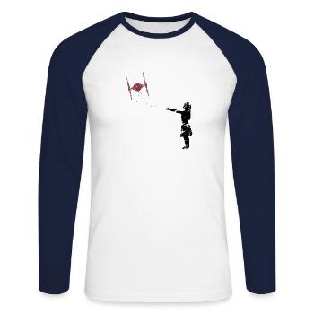 Fille avec ballon - T-shirt baseball manches longues Homme - blanc/marine - Devant - Nik (191cm)