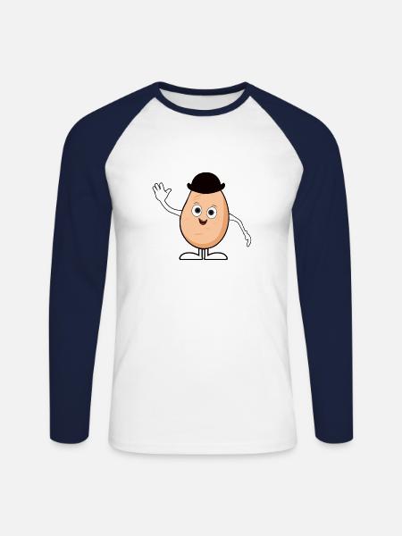 Kartoffel krop Kartoflen med hat - Langærmet herre-baseballshirt - hvid/marineblå