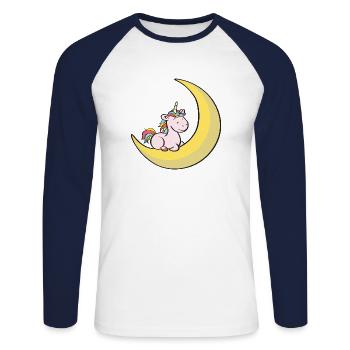 Unicorn on moon - Unisex Long Sleeve Baseball T-Shirt - white/navy - Front - Nik (191cm)