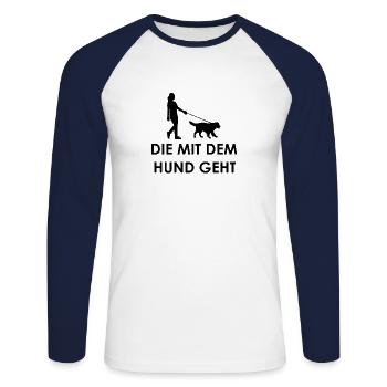 Qui part avec le chien - T-shirt baseball manches longues Homme - blanc/marine - Devant - Nik (191cm)