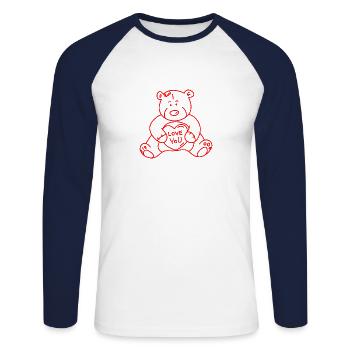Valentines Day Dear Bear Teddy i Love gay bear heart - Unisex Long Sleeve Baseball T-Shirt - white/navy - Front - Nik (191cm)