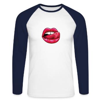 Lèche les lèvres colorées - T-shirt baseball manches longues Homme - blanc/marine - Devant - Nik (191cm)