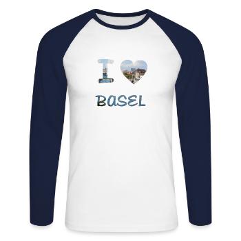 I Love Basel Geschenk - Unisex Baseballshirt langarm - Weiß/Navy - Vorne - Nik (191cm)