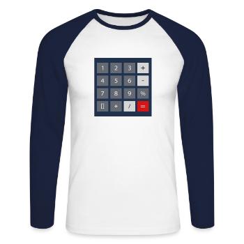 calculatrice de poche - T-shirt baseball manches longues Homme - blanc/marine - Devant - Nik (191cm)