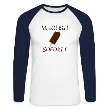 Ich will Eis Sofort Braun - Unisex Baseballshirt langarm - Weiß/Navy - Vorne - Nik (191cm)