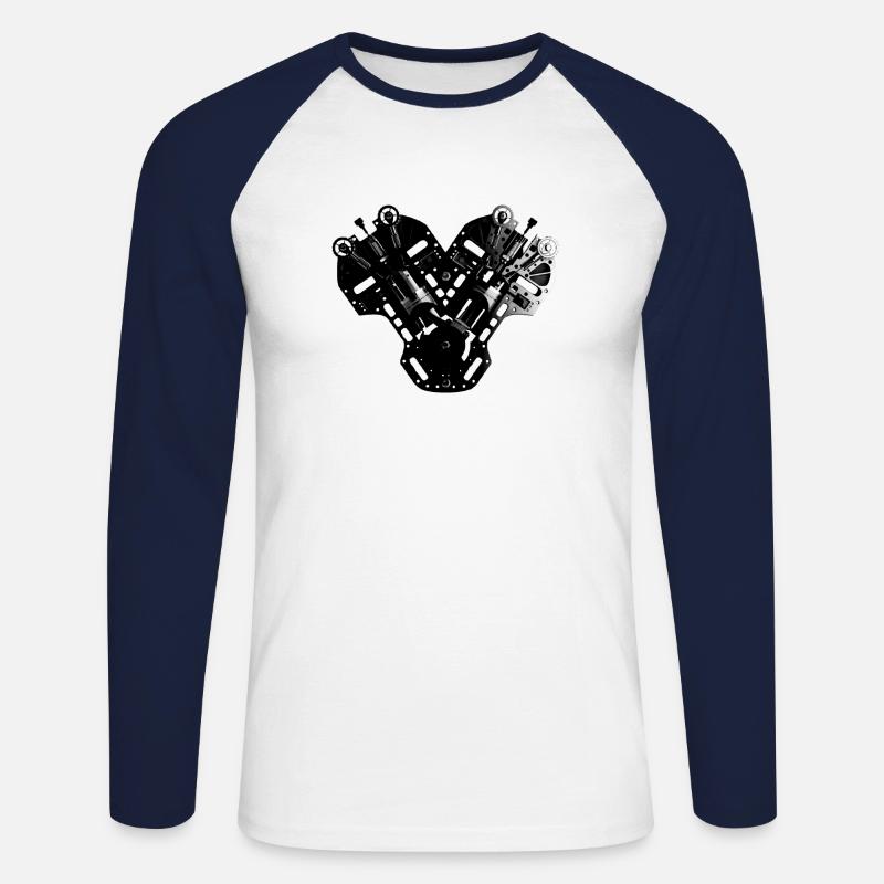 V6 V8 Motor Engine - Unisex Baseballshirt langarm - Weiß/Navy