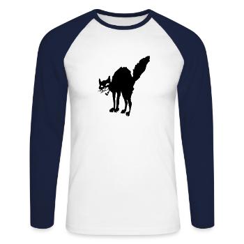 Chat d'anarchie - T-shirt baseball manches longues Homme - blanc/marine - Devant - Nik (191cm)