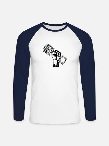 Moteur, tuning, réparation, atelier - T-shirt baseball manches longues Homme - blanc/marine