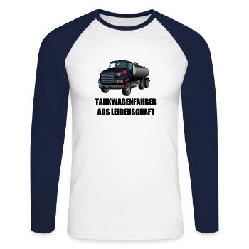 Conducteur de camion-citerne par passion - T-shirt baseball manches longues Homme - blanc/marine - Devant - Nik (191cm)