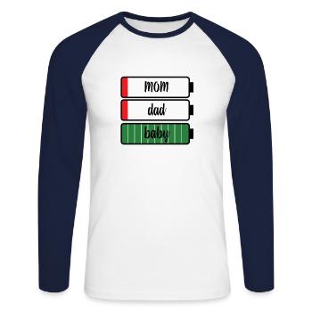 Batteries Mom Dad Baby Energy Batteries - Unisex Long Sleeve Baseball T-Shirt - white/navy - Front - Nik (191cm)