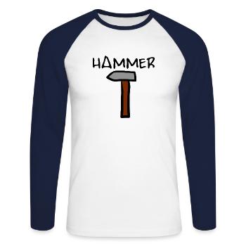 H, A doppel M, E, R - Hammer yeah! - Unisex Baseballshirt langarm - Weiß/Navy - Vorne - Nik (191cm)