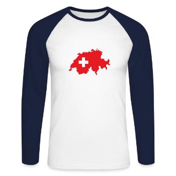 Swiss Switzerland Design Flag - Unisex Long Sleeve Baseball T-Shirt - white/navy - Front - Nik (191cm)