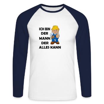 the man who can do everything - Unisex Long Sleeve Baseball T-Shirt - white/navy - Front - Nik (191cm)