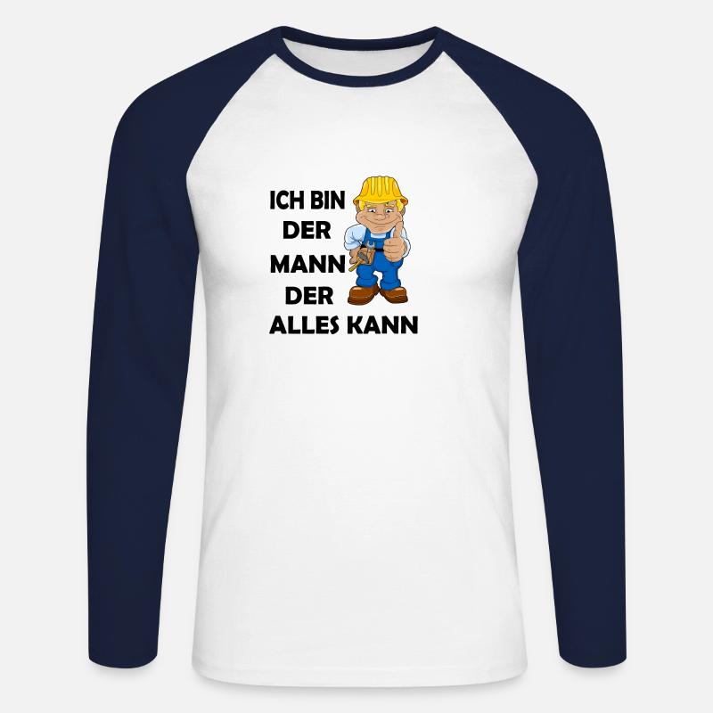 der Mann der alles kann - Unisex Baseballshirt langarm - Weiß/Navy