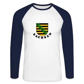 Sachsen - Unisex Baseballshirt langarm - Weiß/Navy - Vorne - Nik (191cm)
