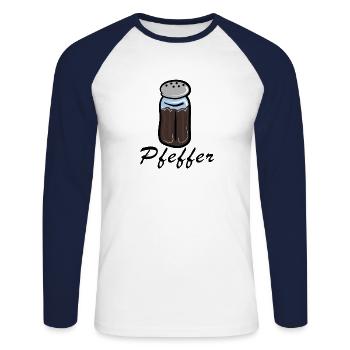 Pfeffer Streuer - Unisex Baseballshirt langarm - Weiß/Navy - Vorne - Nik (191cm)