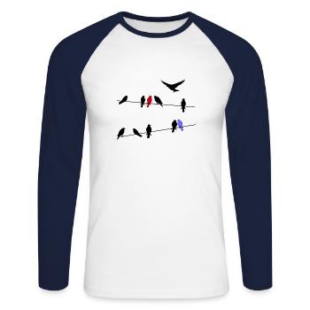 Oiseau oiseaux migrateurs noirs sur une ligne électrique - T-shirt baseball manches longues Homme - blanc/marine - Devant - Nik (191cm)
