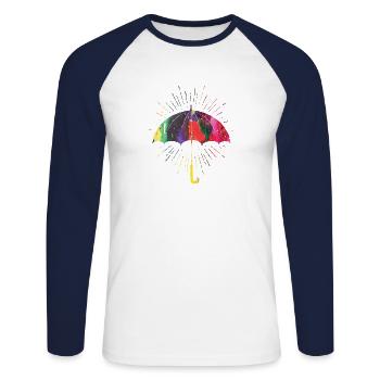 Regenschirm Umbrella - Unisex Baseballshirt langarm - Weiß/Navy - Vorne - Nik (191cm)