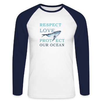 Sauvez notre t-shirt baleine - T-shirt baseball manches longues Homme - blanc/marine - Devant - Nik (191cm)