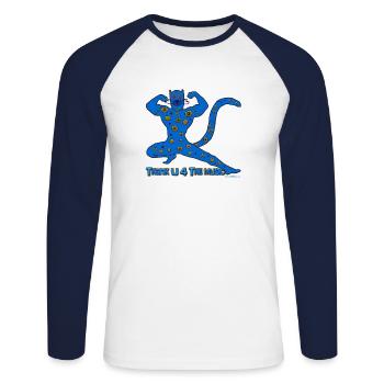 Thx U 4 la musique * Musique muscle chat en bleu - T-shirt baseball manches longues Homme - blanc/marine - Devant - Nik (191cm)