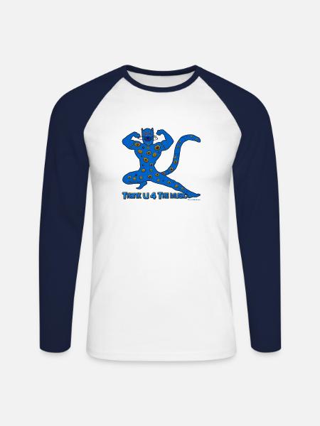 Thx U 4 the music * Music muscle cat in blue - Unisex Baseballshirt langarm - Weiß/Navy