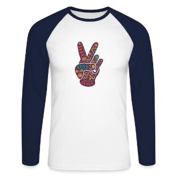 Frieden Peace Free Love - Unisex Baseballshirt langarm - Weiß/Navy - Vorne - Nik (191cm)