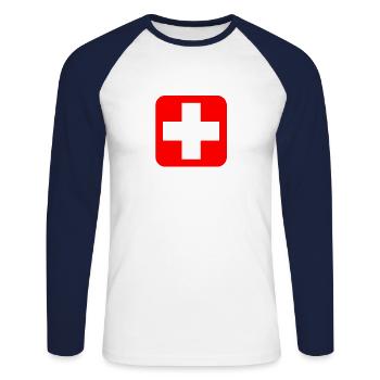SWISS fait - T-shirt baseball manches longues Homme - blanc/marine - Devant - Nik (191cm)