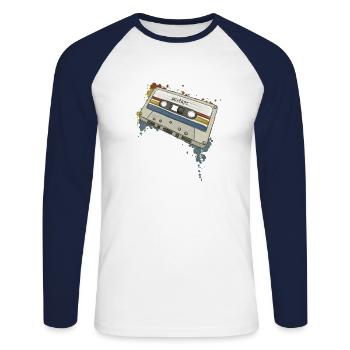 Retro Style Mixtape Funky Oldschool Kassette - Unisex Baseballshirt langarm - Weiß/Navy - Vorne - Nik (191cm)