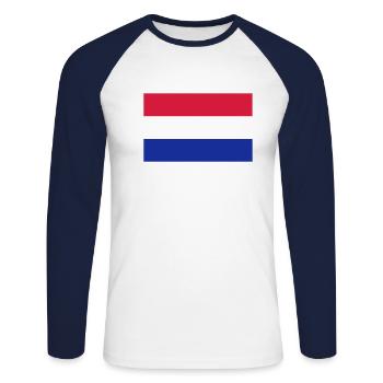 Pays-Bas - T-shirt baseball manches longues Homme - blanc/marine - Devant - Nik (191cm)