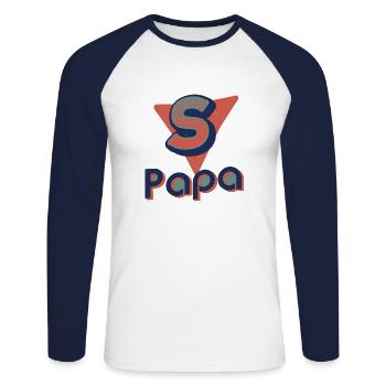 Superpapa - T-shirt baseball manches longues Homme - blanc/marine - Devant - Nik (191cm)