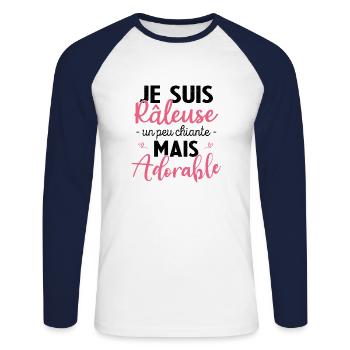 Je suis râleuse un peu chiante mais adorable - T-shirt baseball manches longues Homme - blanc/marine - Devant - Nik (191cm)