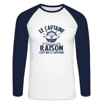 Le Capitaine A Toujours Raison C'est Moi Captain - T-shirt baseball manches longues Homme - blanc/marine - Devant - Nik (191cm)