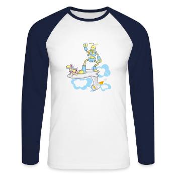 robot dog surfing - Unisex Long Sleeve Baseball T-Shirt - white/navy - Front - Nik (191cm)