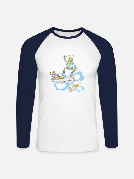 robot dog surfing - Unisex Long Sleeve Baseball T-Shirt - white/navy