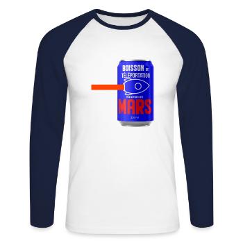 boisson de téléportation pour voyager vers Mars - T-shirt baseball manches longues Homme - blanc/marine - Devant - Nik (191cm)