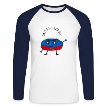 SuperBerry - T-shirt baseball manches longues Homme - blanc/marine - Devant - Nik (191cm)